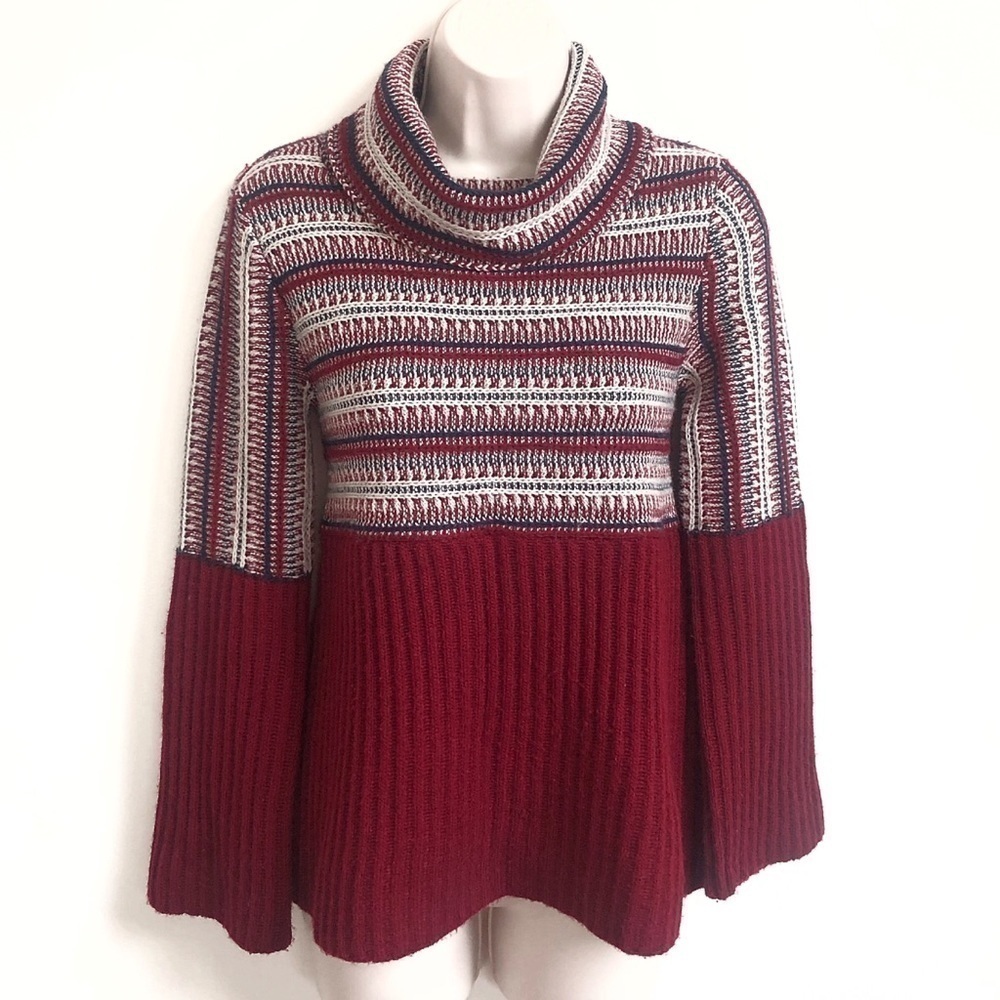 Style & Co cowl neck bell sleeve pullover stripe red white winter swe…